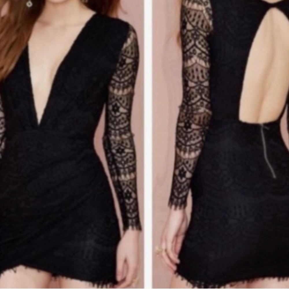 Reverse Yellow open back, plunging neckline lace short dress. NEW RE $69⚡️sale - Picture 12 of 15